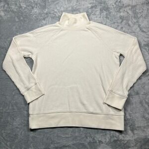 Lands' End Waffle Knit Pullover Women Cream White Funnel Neck Top Size M